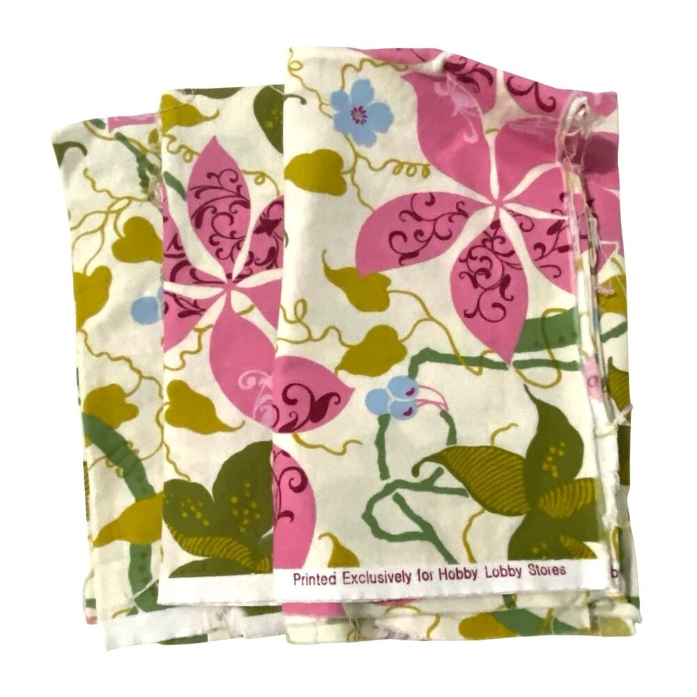 Hobby Lobby Exclusive Floral Print Fabric‎ Remnant Lot of 3 Pieces Sewing DIY